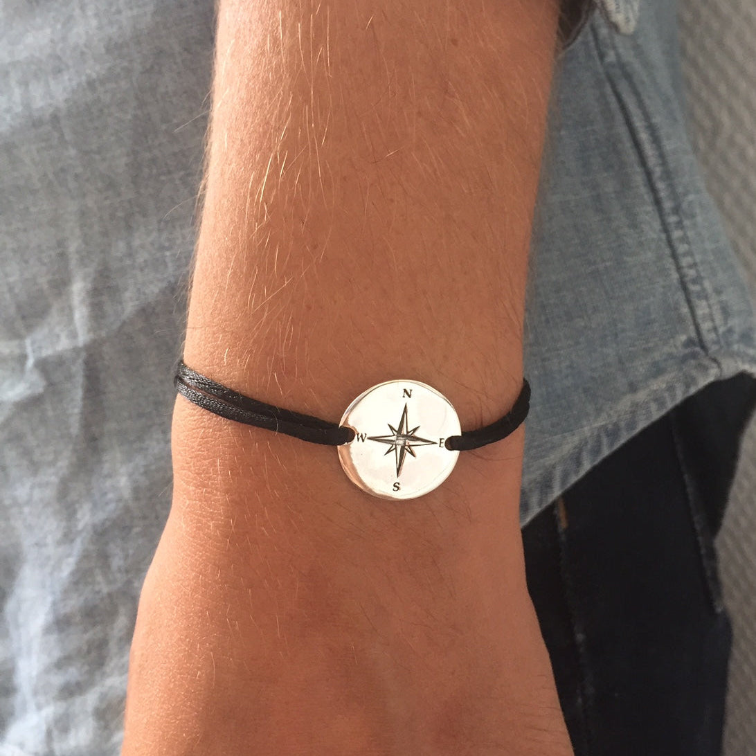 Bracelet médaille Point cardinaux - Rose des vents en Argent 925