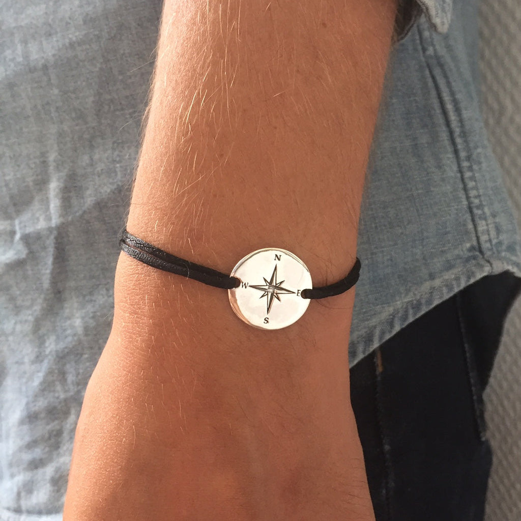 Bracelet médaille Point cardinaux - Rose des vents en Argent 925