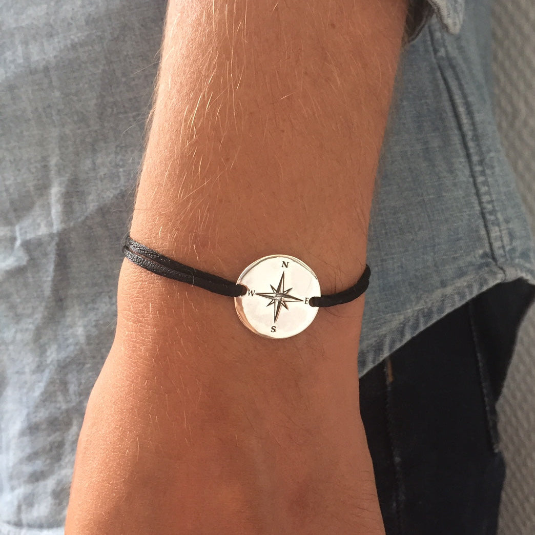 Bracelet médaille Point cardinaux - Rose des vents en Argent 925