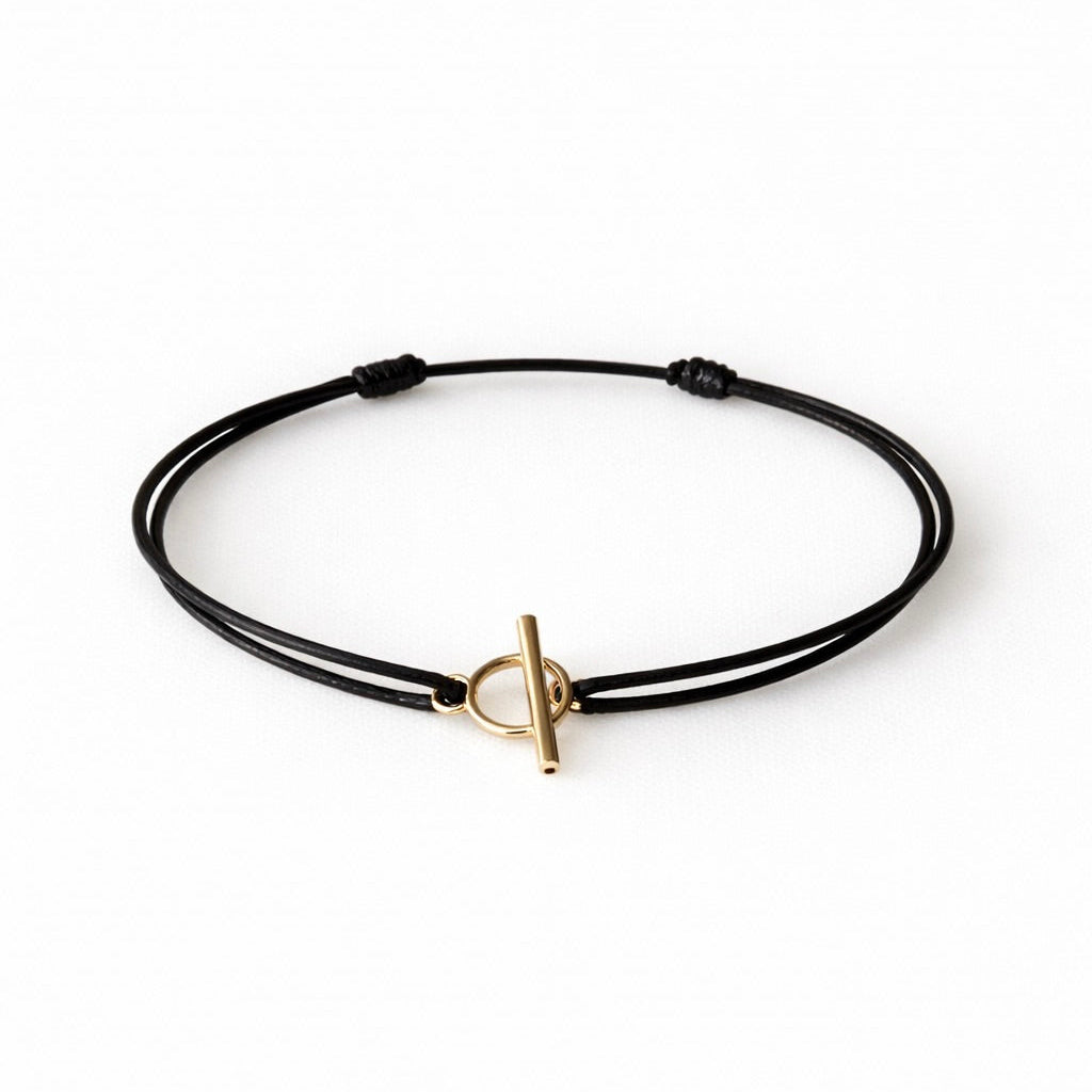 Bracelet cordon fermoir toggle en plaqué or - bracelet fermoir cercle et barre