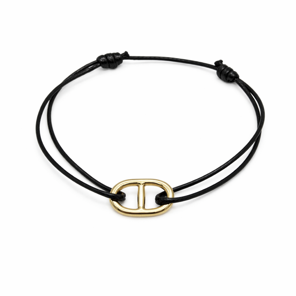 Bracelet maille marine dorée sur cordon - Bijou nautique Bracelet porte bonheur Bracelet marin