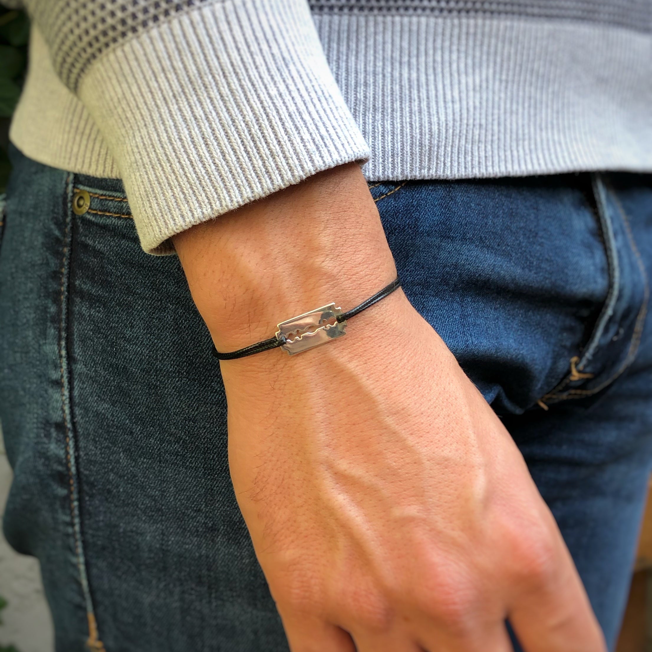 Bracelet Lame de Rasoir en Argent 925 sur cordon
