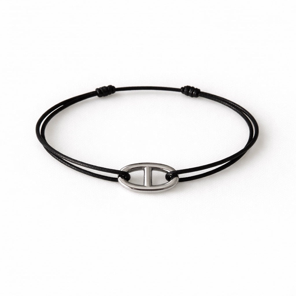 Bracelet maille marine argentée sur cordon - Bijou nautique Bracelet porte bonheur Bracelet marin