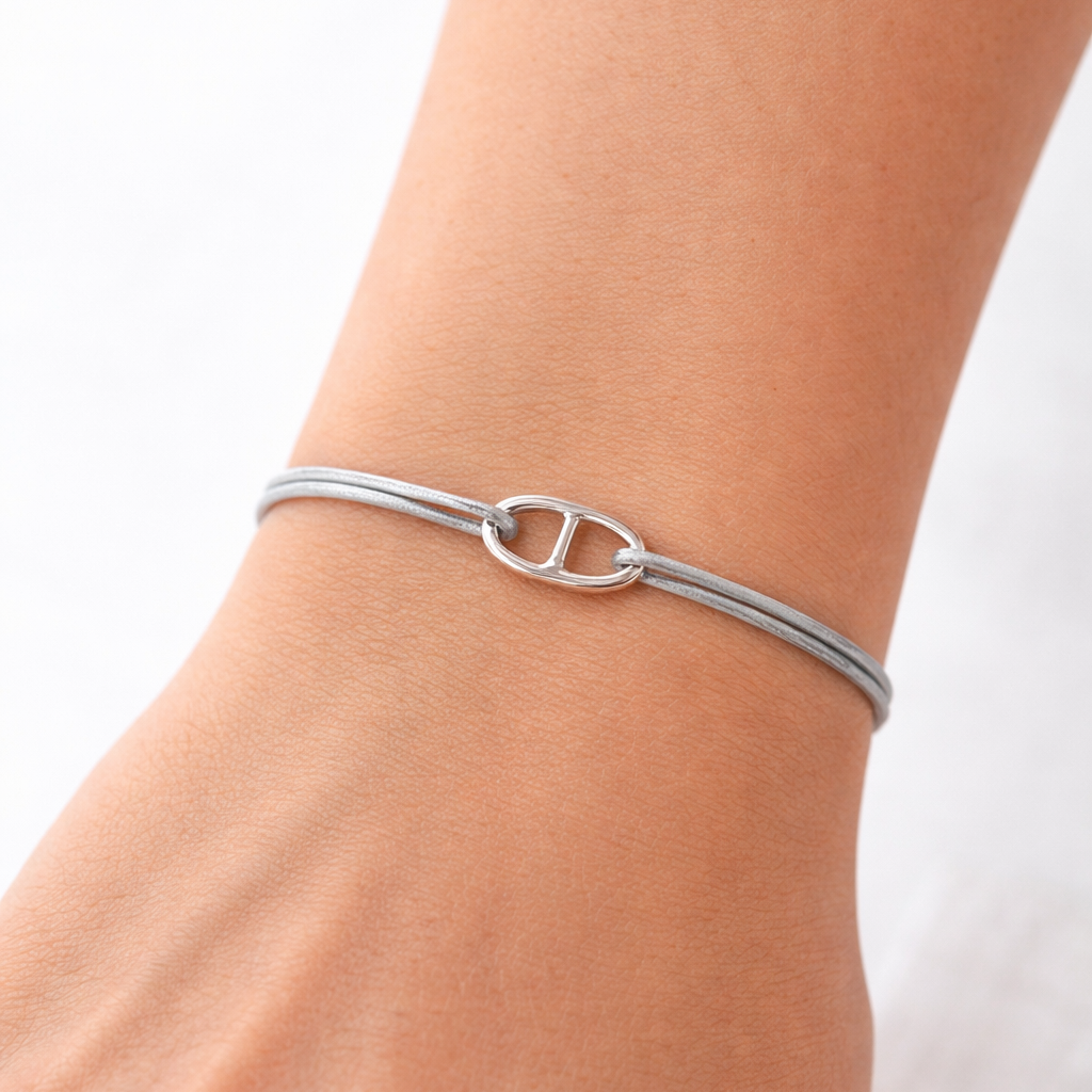 Bracelet petite maille marine sur Cordon en Argent 925