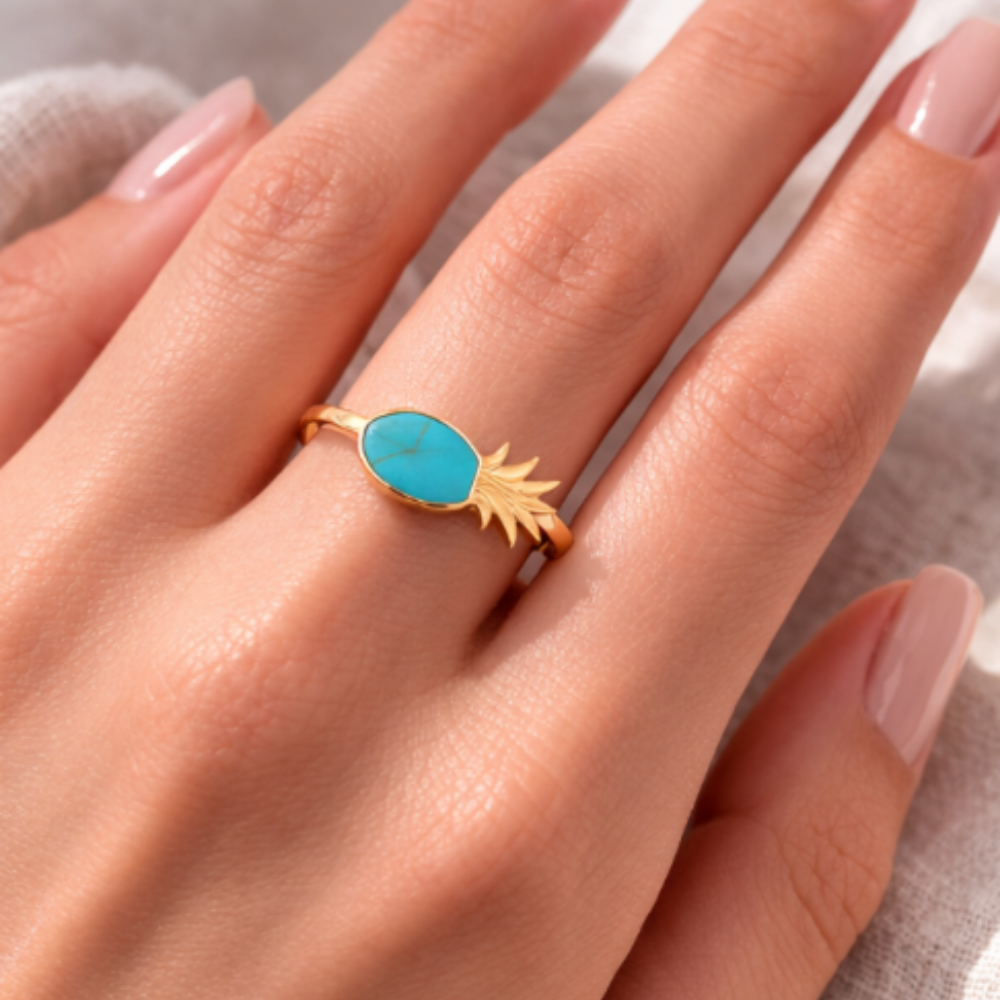 Bague Ananas et pierre semi-précieuse