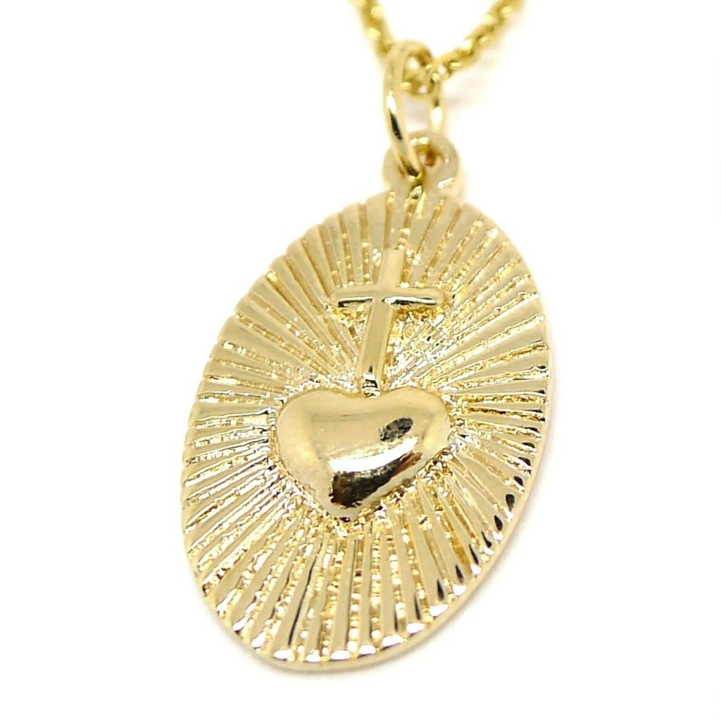 Collier médaille croix au coeur - Ex Voto en plaqué Or