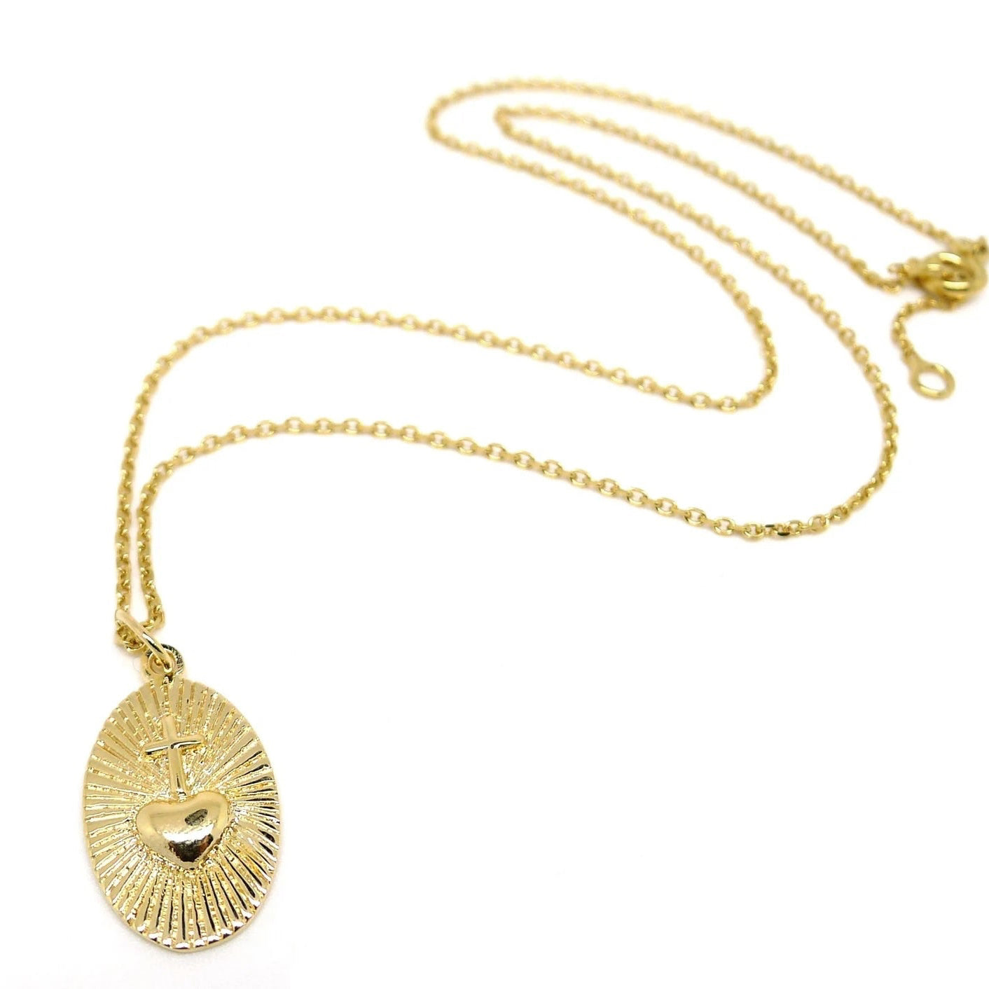 Collier médaille croix au coeur - Ex Voto en plaqué Or