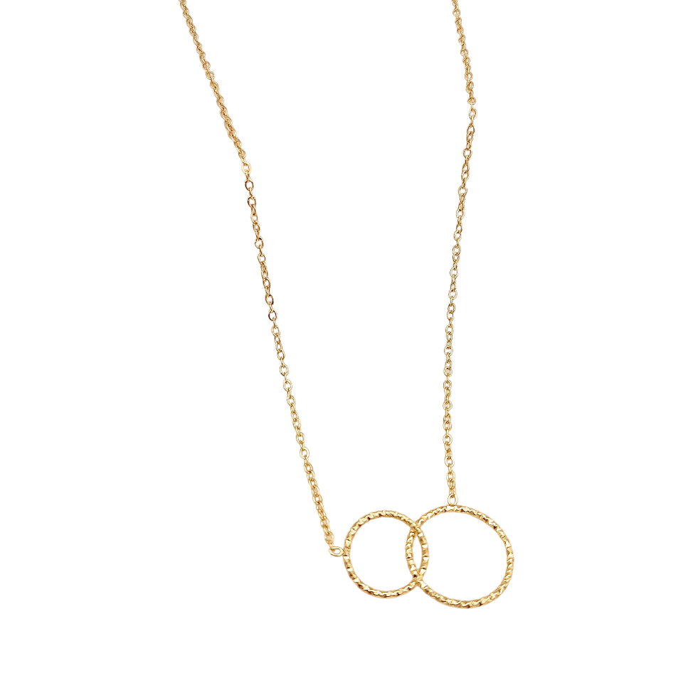 Collier cercles anneaux entrelacés en acier inoxydable doré
