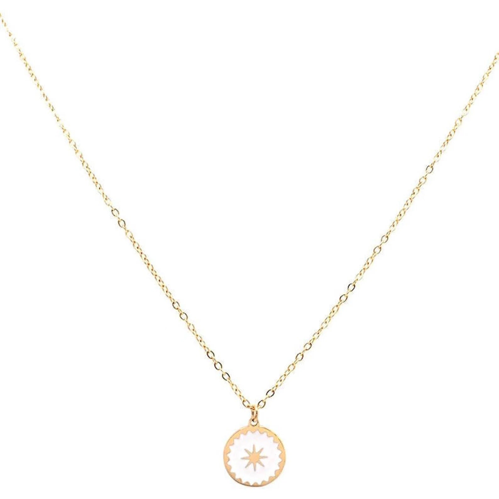 Collier petite Etoile en acier inoxydable Blanche - Médaille étoile du nord émaillée