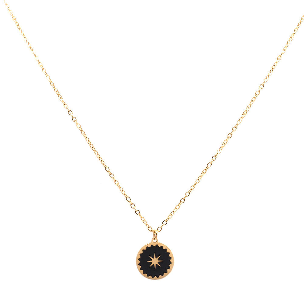 Collier petite Etoile en acier inoxydable Noir - Médaille étoile du nord émaillée