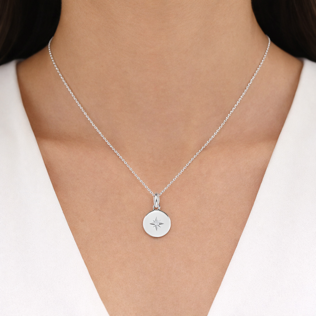 Collier pendentif étoile du Nord - Collier médaille étoile du Nord en Argent 925 et Zirconium