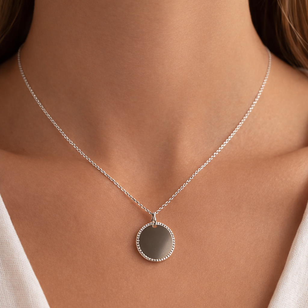 Collier pendentif médaille dentelée en Argent 925