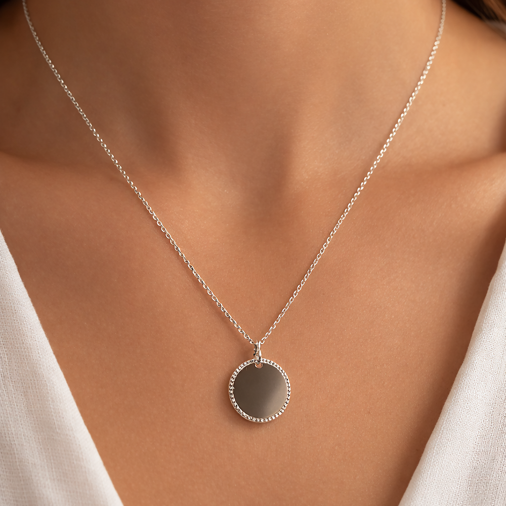 Collier pendentif médaille dentelée en Argent 925