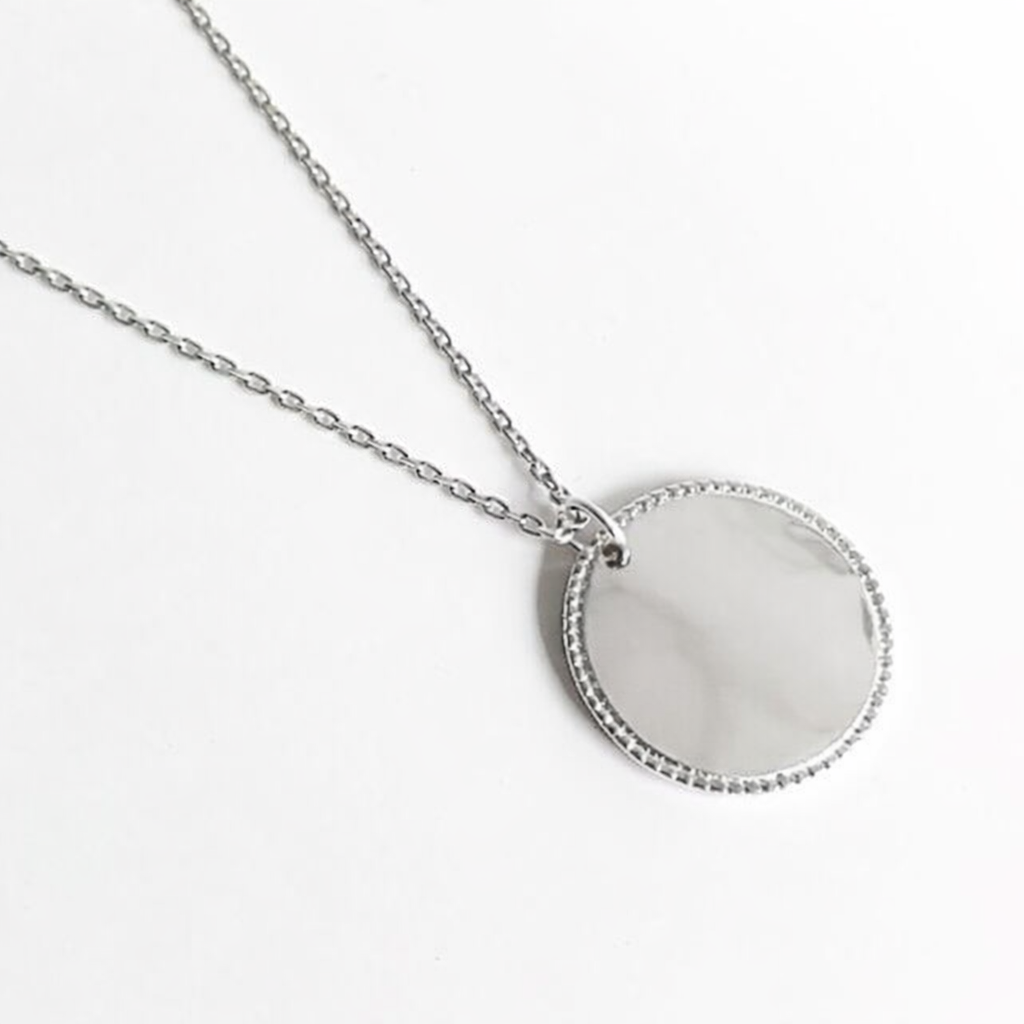 Collier pendentif médaille dentelée en Argent 925