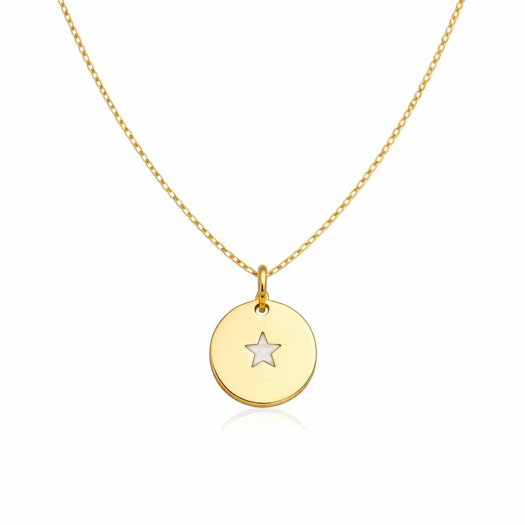 Collier pendentif médaille petite étoile nacre