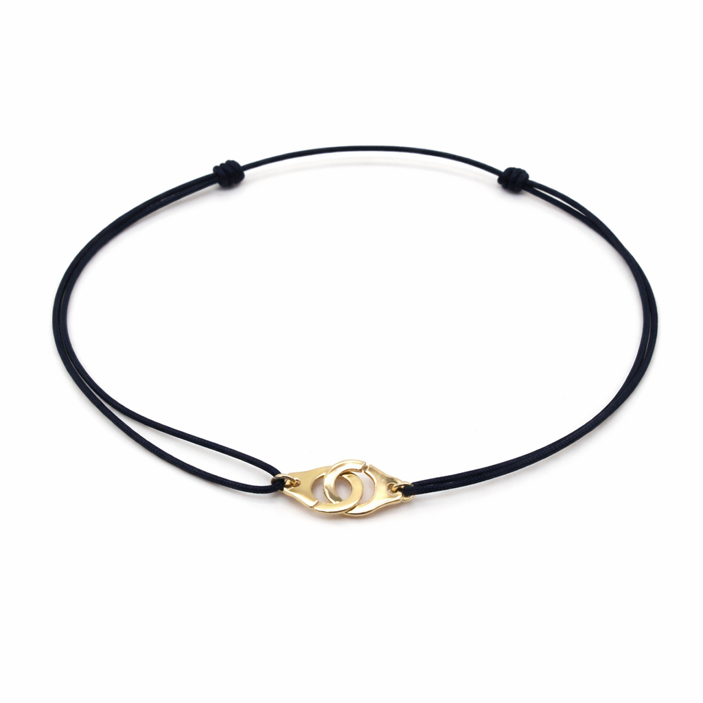 Collier Menottes Dorées sur cordon - Couleurs aux choix