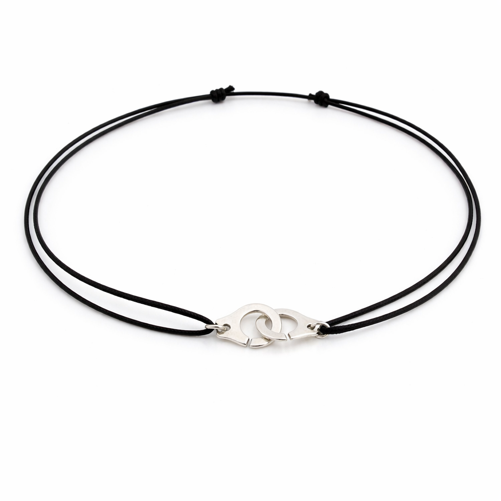 Collier Menottes Argentées sur cordon - Couleurs aux choix