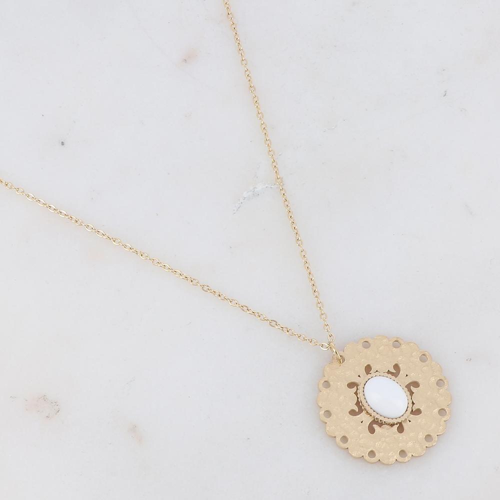 Colliers médaille rosace doré et pierre - Collier médaille avec pierre semi-précieuse