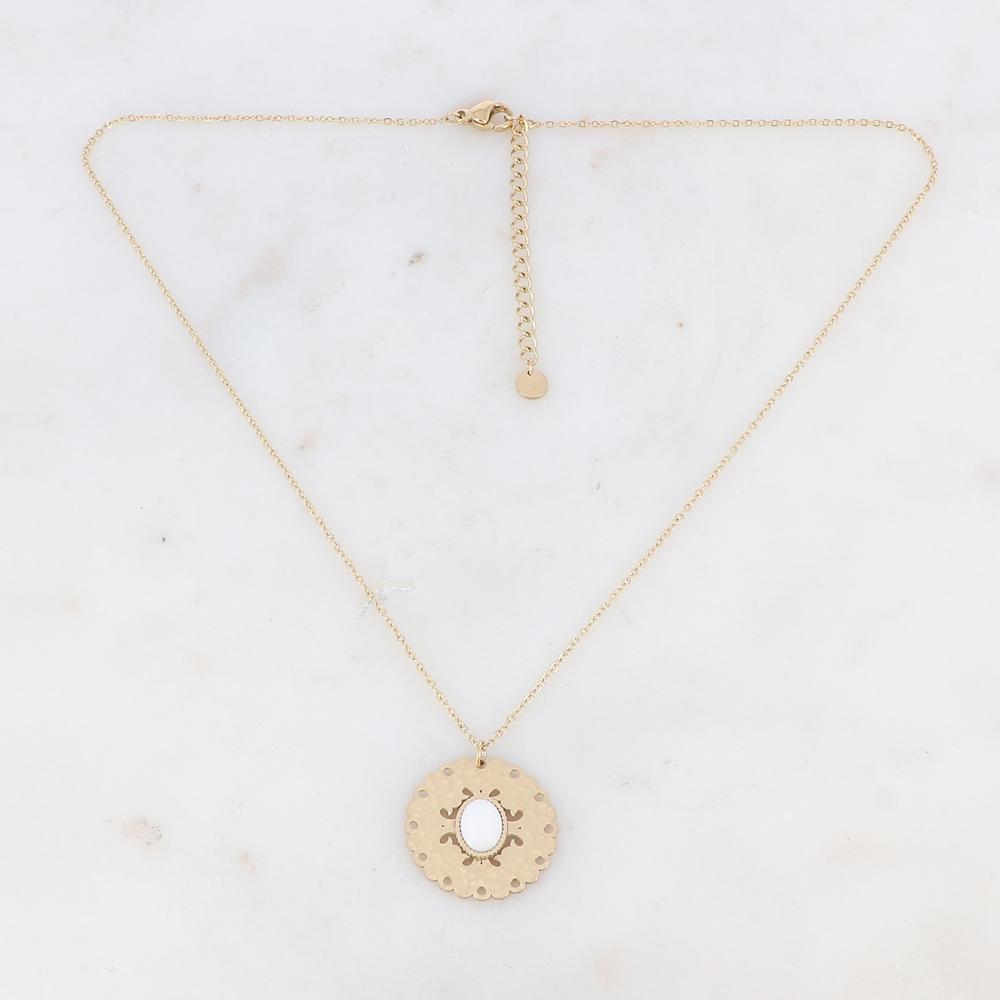 Colliers médaille rosace doré et pierre - Collier médaille avec pierre semi-précieuse