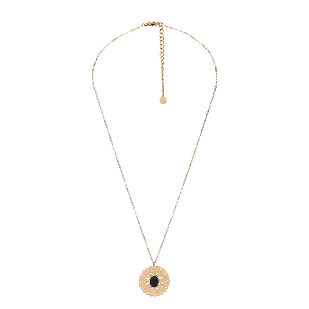 Colliers médaille rosace doré et pierre - Collier médaille avec pierre semi-précieuse