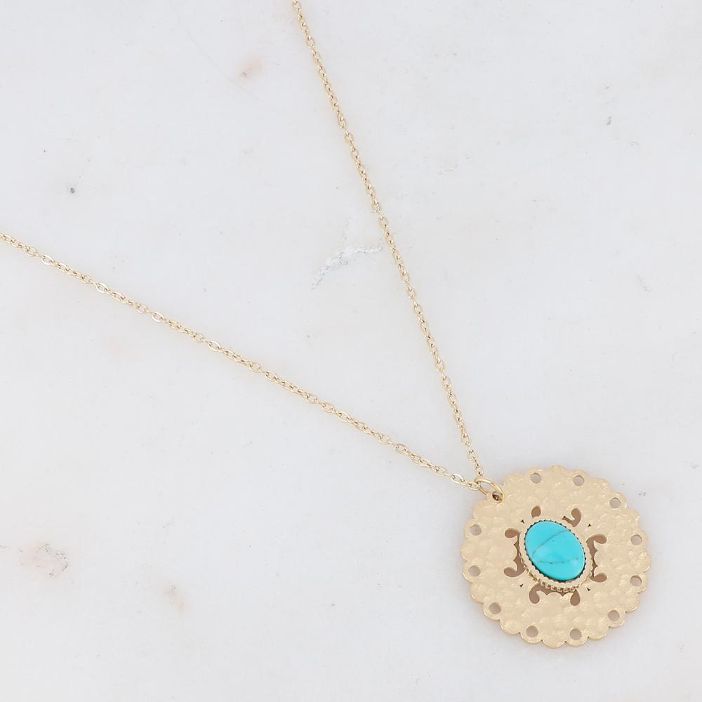 Colliers médaille rosace doré et pierre - Collier médaille avec pierre semi-précieuse