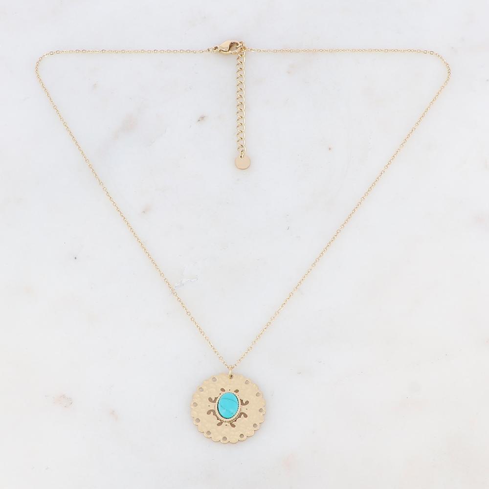 Colliers médaille rosace doré et pierre - Collier médaille avec pierre semi-précieuse