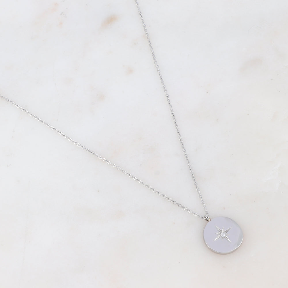 Collier pendentif étoile du Nord - Collier médaille étoile du Nord en acier inoxydable.