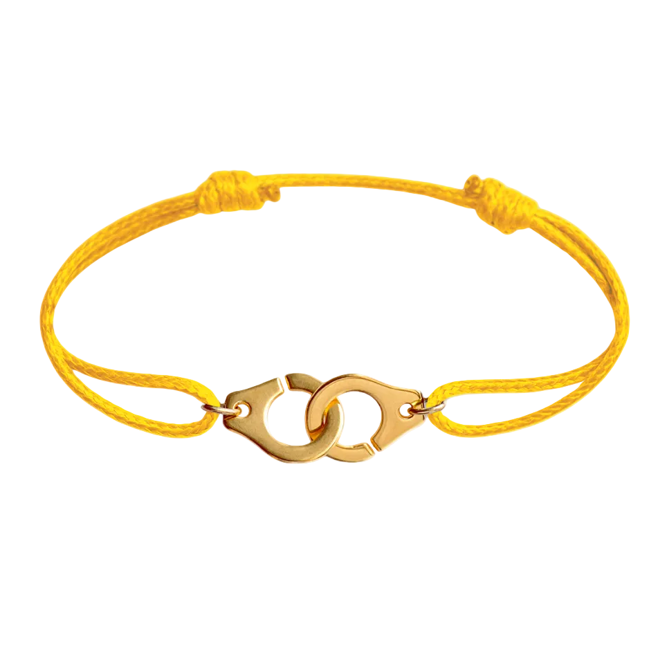 Bracelet menottes dorées sur cordon - Taille ajustable Homme ou Femme