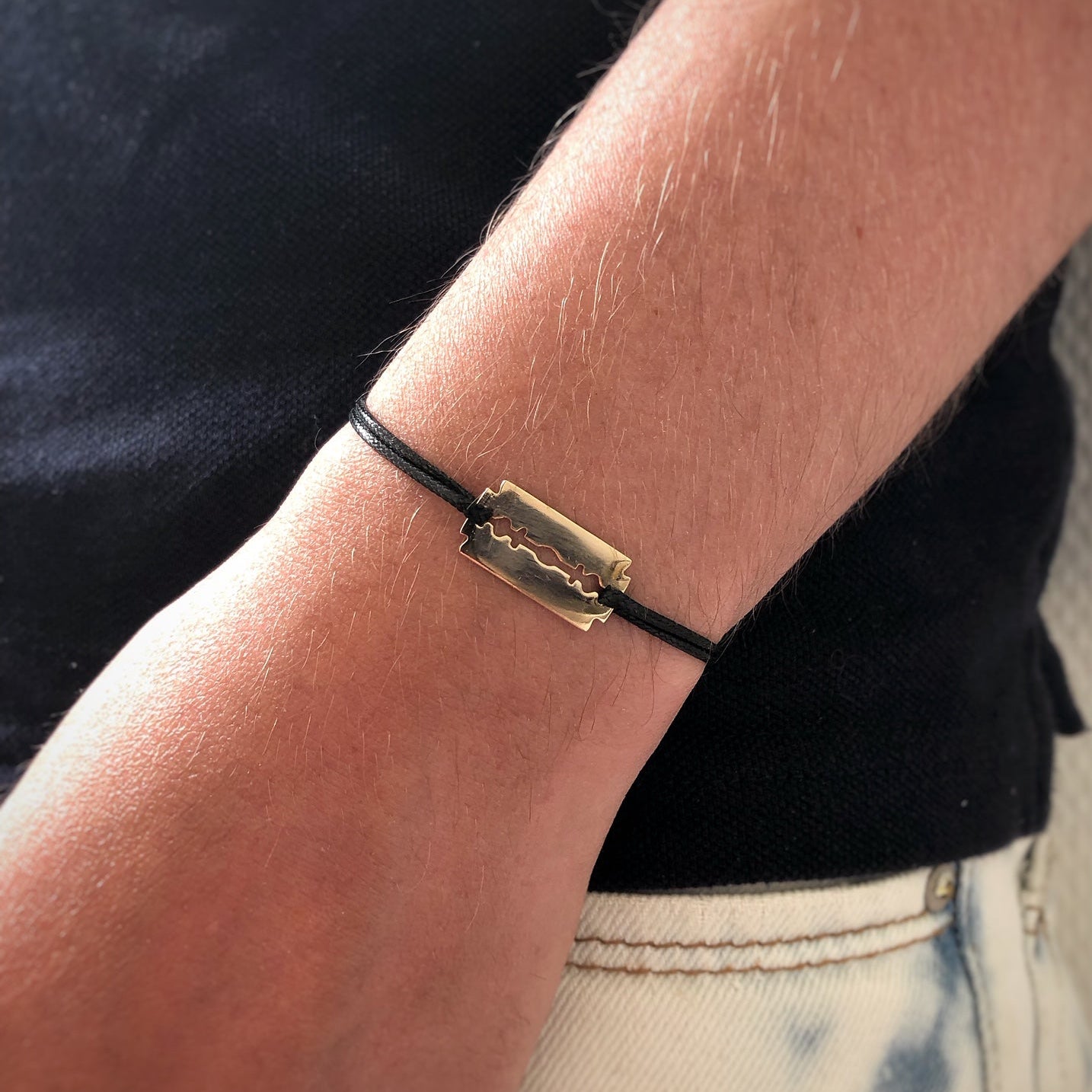 Bracelet Lame de Rasoir en plaqué Or sur cordon