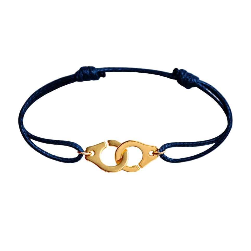 Bracelet menottes dorées sur cordon - Taille ajustable Homme ou Femme