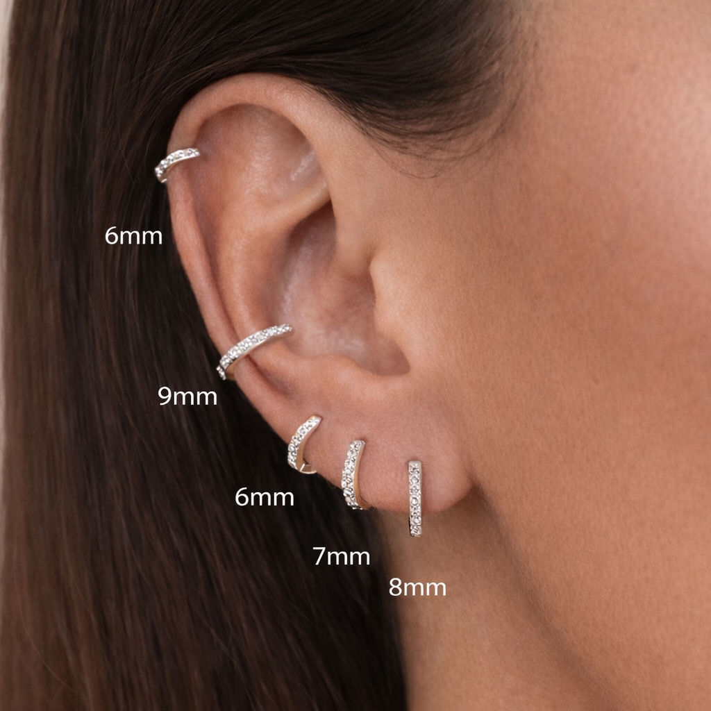 Boucles d'oreilles créoles zircons Argent 925 diamètre 6,7,8 ou 9 mm