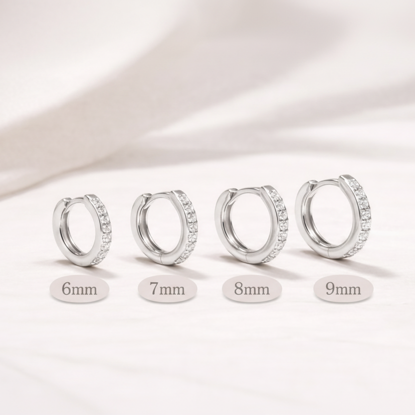 Boucles d'oreilles créoles zircons Argent 925 diamètre 6,7,8 ou 9 mm