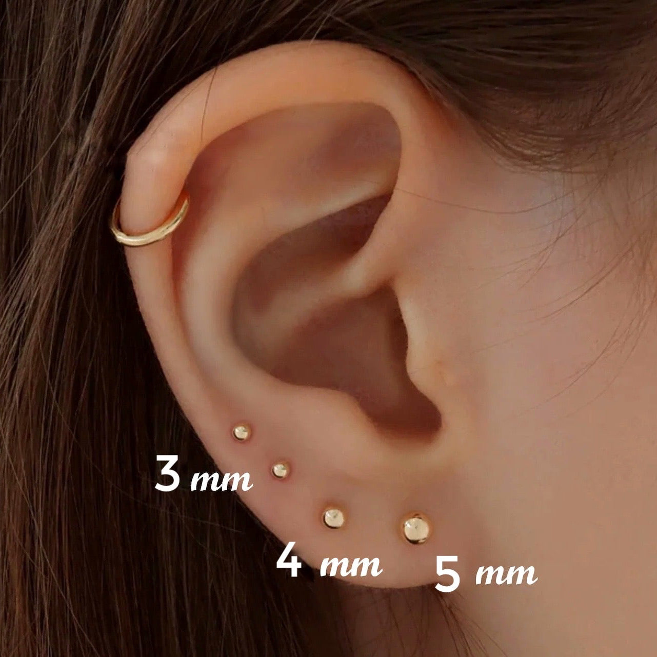 Puces d'oreilles boules plaqué Or diamètre 3, 4, ou 5 mm - Boucles d'oreilles puces, clous, boules.