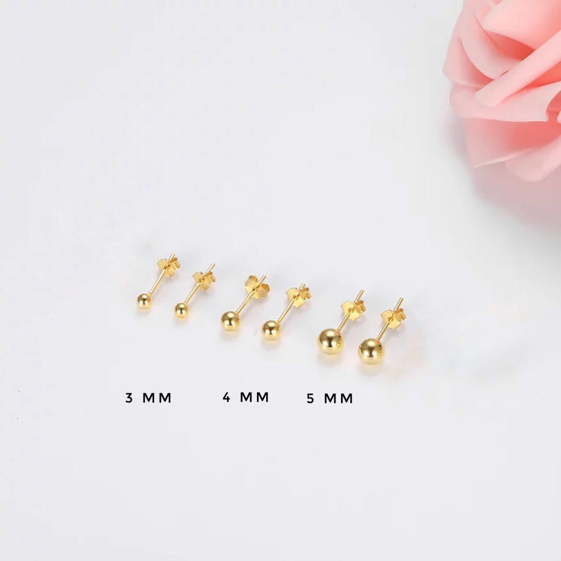 Puces d'oreilles boules plaqué Or diamètre 3, 4, ou 5 mm - Boucles d'oreilles puces, clous, boules.