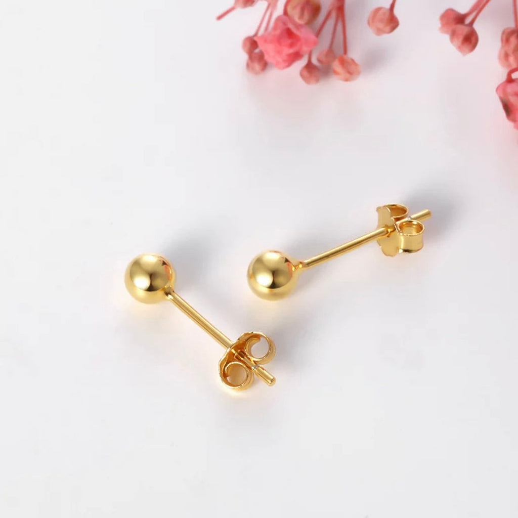Puces d'oreilles boules plaqué Or diamètre 3, 4, ou 5 mm - Boucles d'oreilles puces, clous, boules.