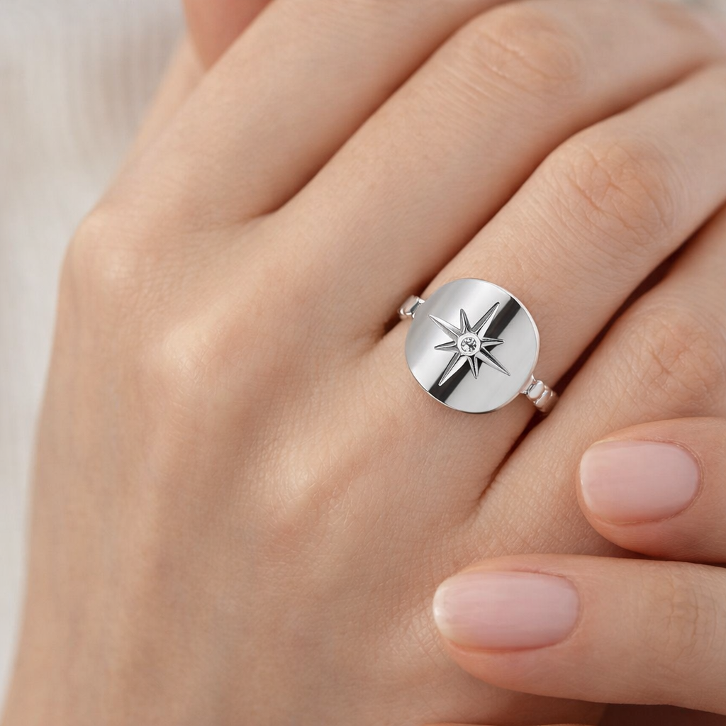 Bague étoile du nord argentée - Bague ajustable étoilée