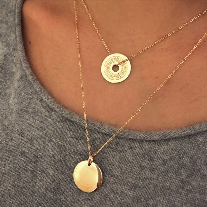 Collier chaîne cible - médaille Ethnique en Plaqué Or