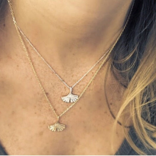 Collier pendentif feuille de ginkgo en Argent 925