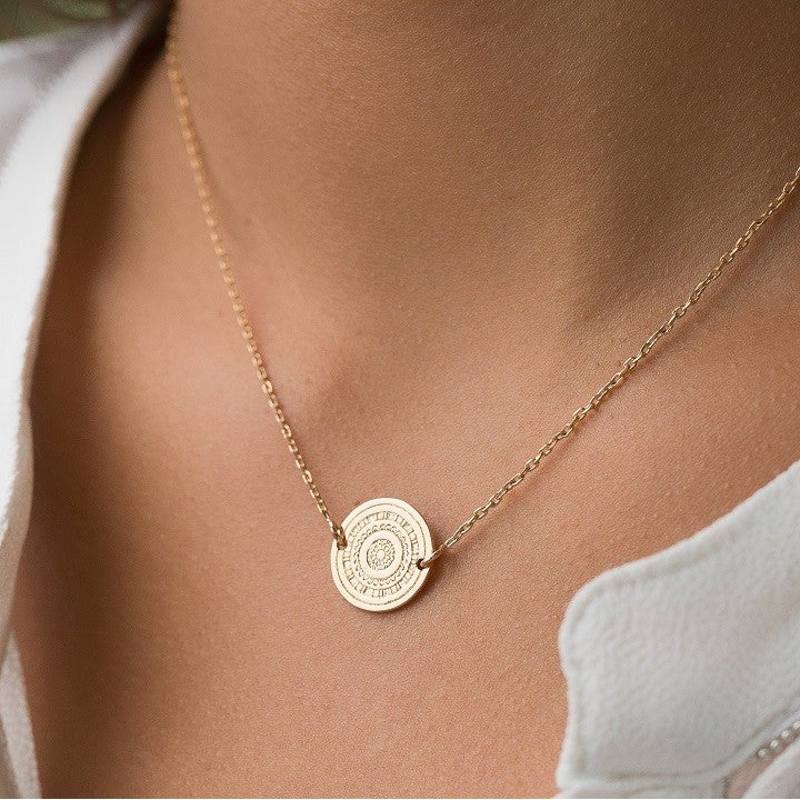 Collier médaille éthnique - Collier chaine médaille Maya en plaqué Or