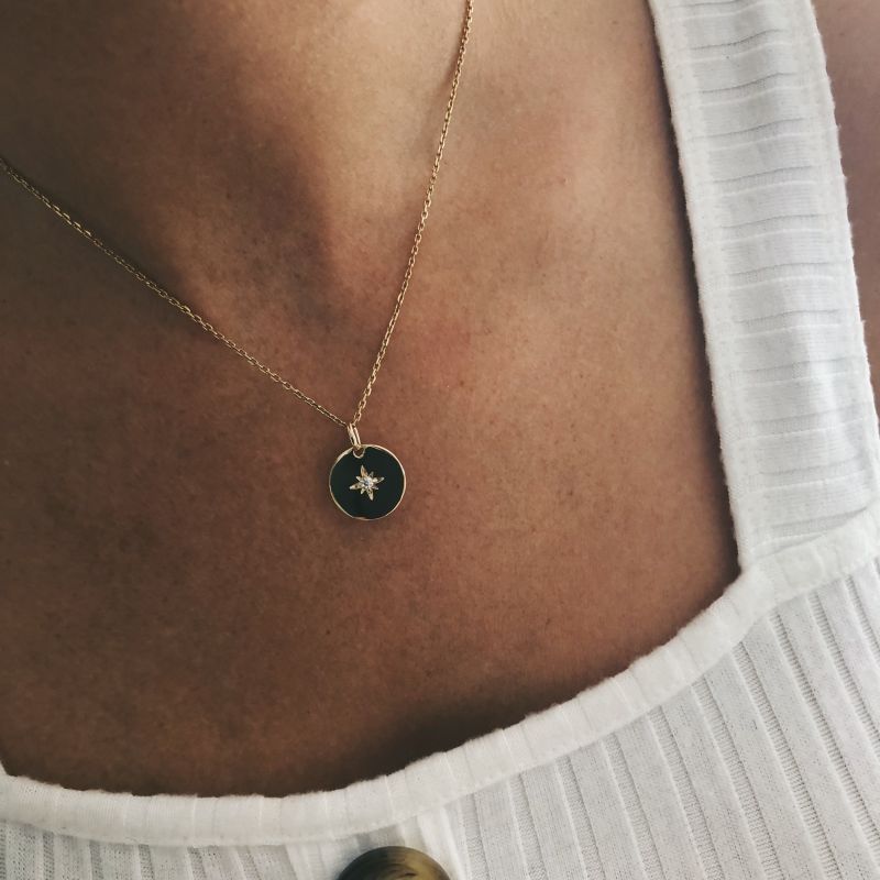 Collier pendentif étoile du Nord - Collier médaille étoile du Nord en Plaqué Or et Zirconium