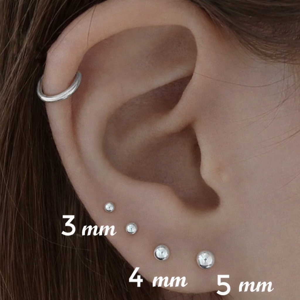 Puces d'oreilles boules Argent 925 diamètre 3, 4, ou 5 mm - Boucles d'oreilles puces, clous, boules.